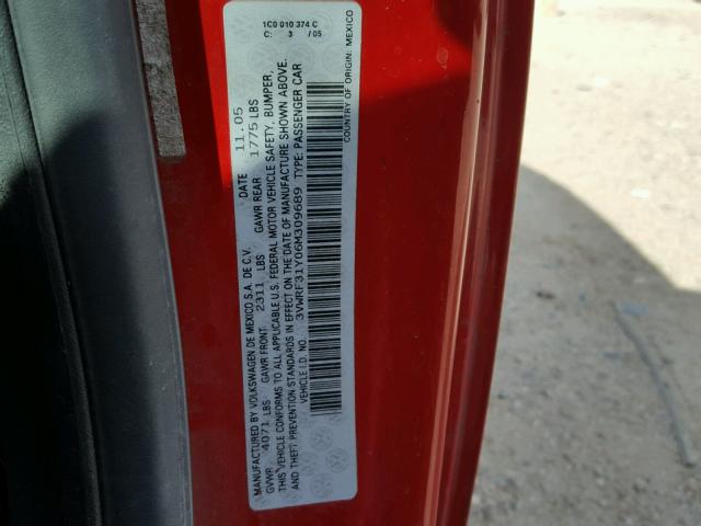 3VWRF31Y06M309689 - 2006 VOLKSWAGEN NEW BEETLE 红色 照片 10