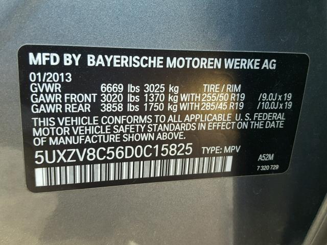 5UXZV8C56D0C15825 - 2013 BMW X5 XDRIVE5 SILVER photo 10