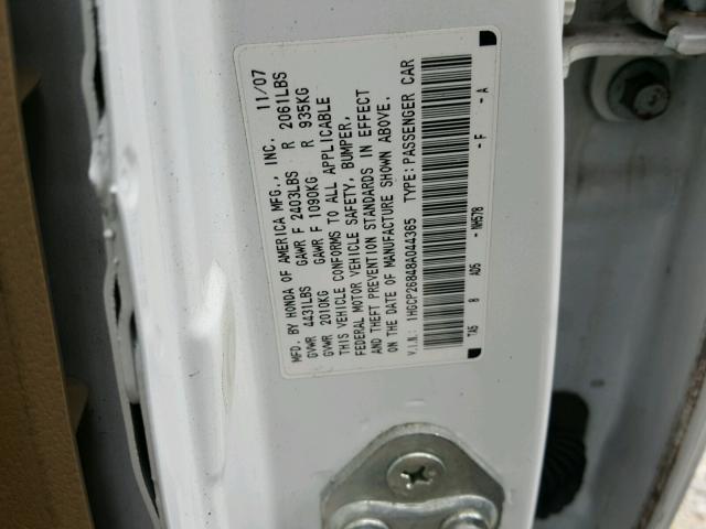 1HGCP26848A044365 - 2008 HONDA ACCORD EXL WHITE photo 10