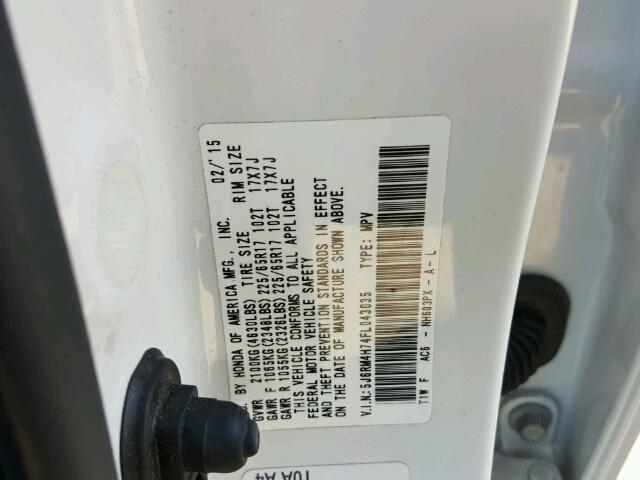 5J6RM4H74FL043035 - 2015 HONDA CR-V EXL WHITE photo 10