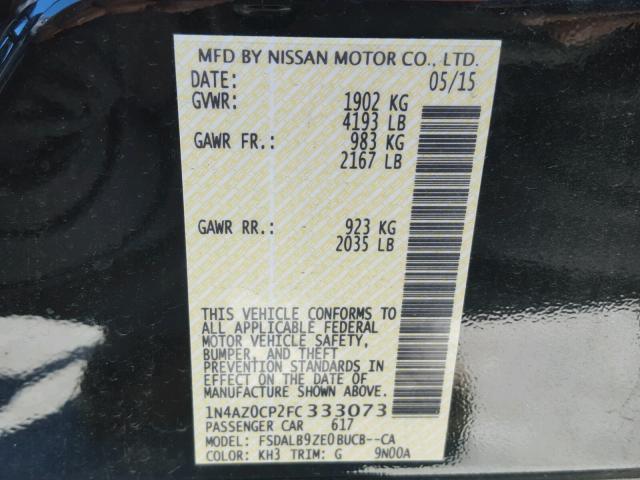 1N4AZ0CP2FC333073 - 2015 NISSAN LEAF S BLACK photo 10