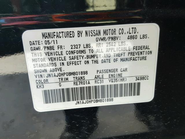 JN1AJ0HP0BM801898 - 2011 INFINITI EX35 BASE BLACK photo 10