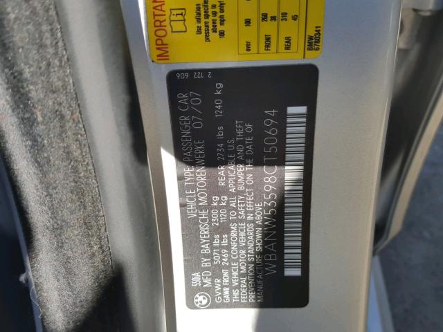 WBANW53598CT50694 - 2008 BMW 550 I SILVER photo 10