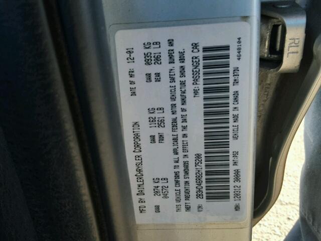 2B3HD46R82H175200 - 2002 DODGE INTREPID S 银色 照片 10