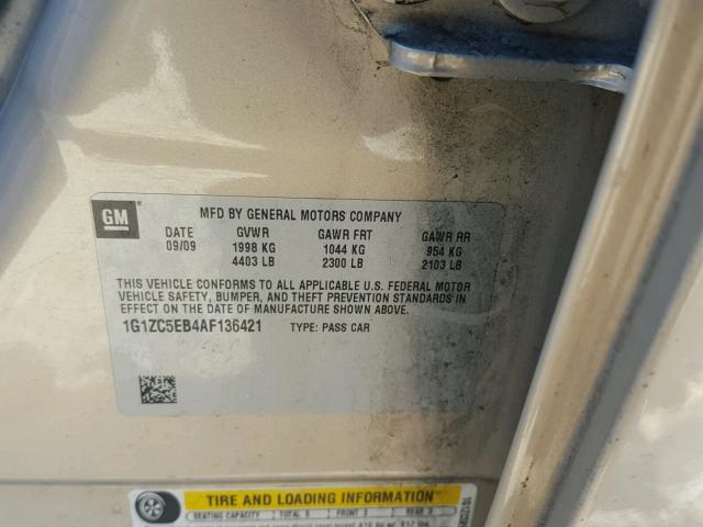 1G1ZC5EB4AF136421 - 2010 CHEVROLET MALIBU 1LT GOLD photo 10