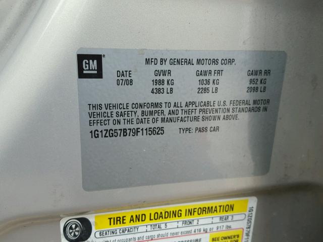 1G1ZG57B79F115625 - 2009 CHEVROLET MALIBU LS GOLD photo 10