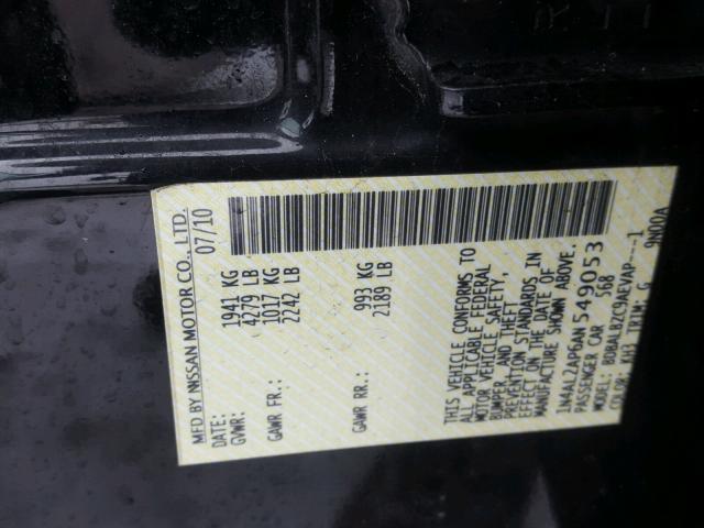 1N4AL2AP6AN549053 - 2010 NISSAN ALTIMA BAS BLACK photo 10