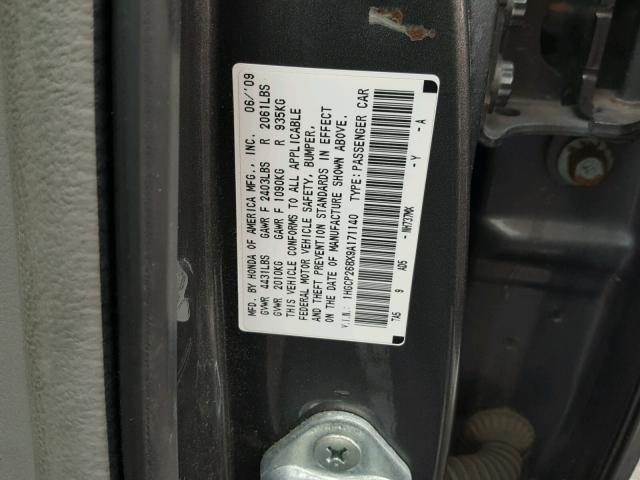 1HGCP268X9A171140 - 2009 HONDA ACCORD EXL CHARCOAL photo 10