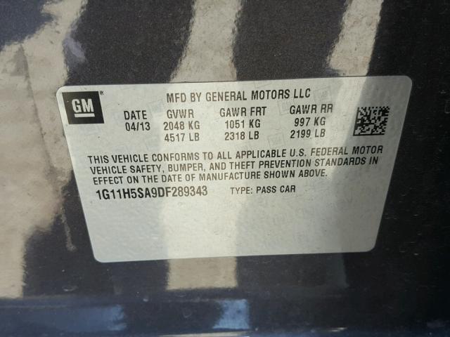 1G11H5SA9DF289343 - 2013 CHEVROLET MALIBU LTZ GRAY photo 10