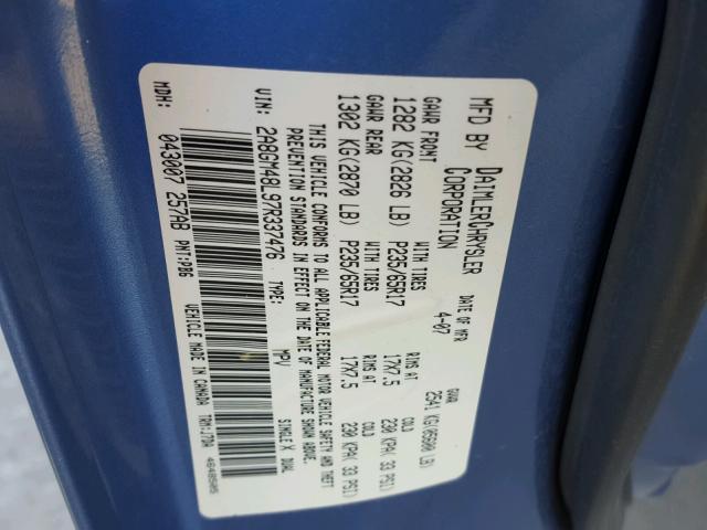 2A8GM48L97R337476 - 2007 CHRYSLER PACIFICA 蓝色 照片 10