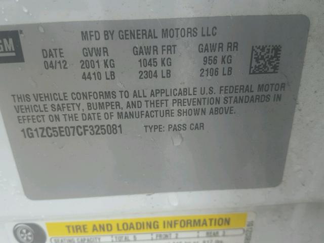 1G1ZC5E07CF325081 - 2012 CHEVROLET MALIBU 1LT 白色 照片 10