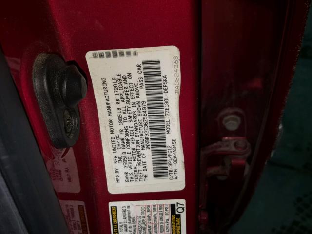 1NXBR32E36Z584979 - 2006 TOYOTA COROLLA CE RED photo 10