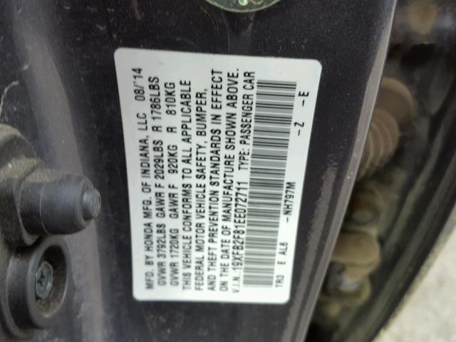 19XFB2F81EE072711 - 2014 HONDA CIVIC EX GRAY photo 10