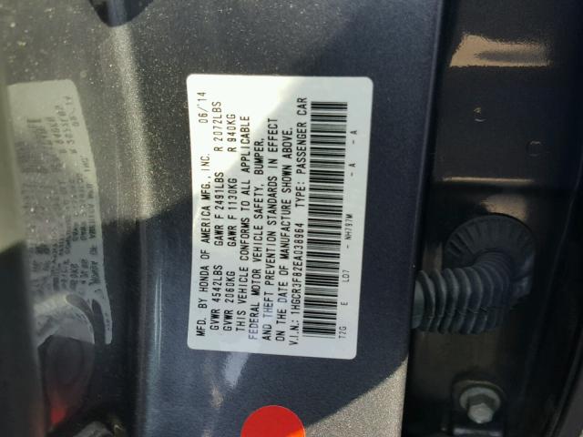 1HGCR3F82EA038964 - 2014 HONDA ACCORD EXL GRAY photo 10