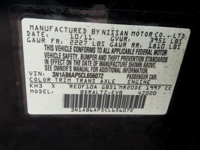 3N1AB6AP5CL656072 - 2012 NISSAN SENTRA 2.0 BLACK photo 10