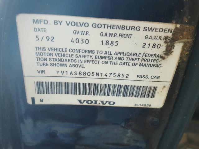 YV1AS8805N1475852 - 1992 VOLVO 240 BASE BLACK photo 10