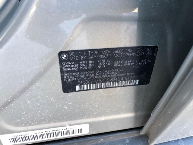 5UXZV8C58BL418272 - 2011 BMW X5 XDRIVE5 თაფლისფერი ფოტო 10