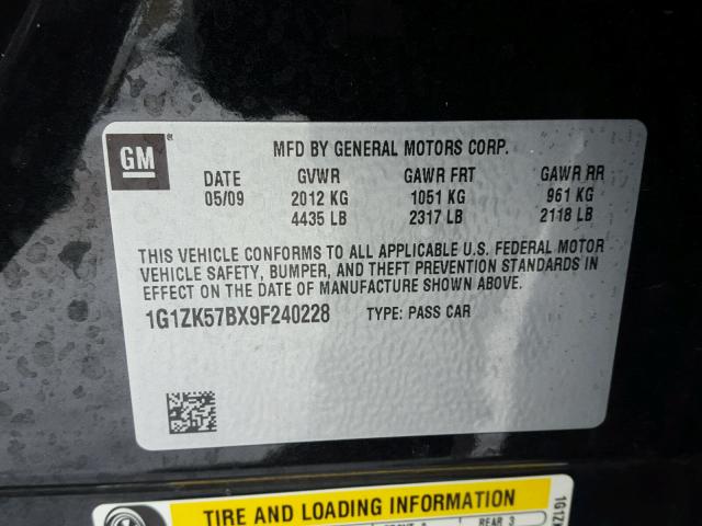 1G1ZK57BX9F240228 - 2009 CHEVROLET MALIBU LTZ 灰色 照片 10