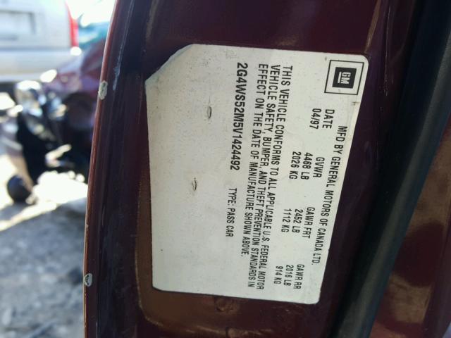 2G4WS52M5V1424492 - 1997 BUICK CENTURY CU MAROON photo 10