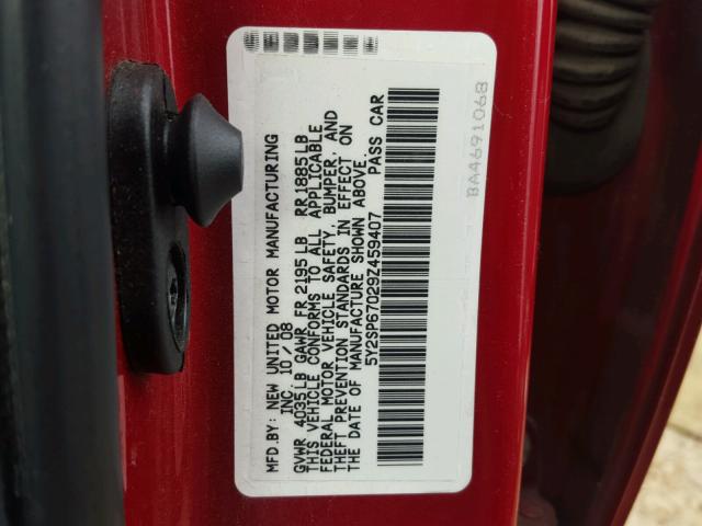 5Y2SP67029Z459407 - 2009 PONTIAC VIBE RED photo 10