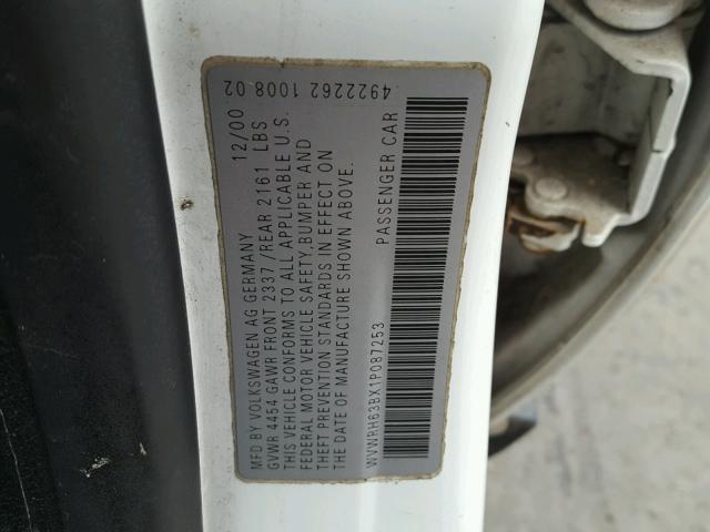 WVWRH63BX1P087253 - 2001 VOLKSWAGEN PASSAT GLX 白色 照片 10
