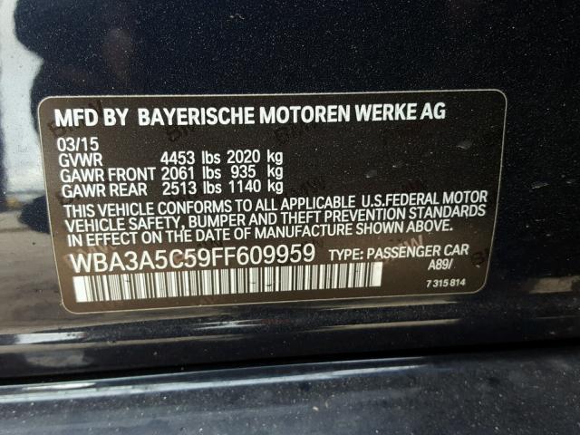 WBA3A5C59FF609959 - 2015 BMW 328 I BLACK photo 10