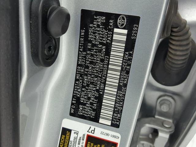 4T1BF1FK2GU591923 - 2016 TOYOTA CAMRY LE SILVER photo 10