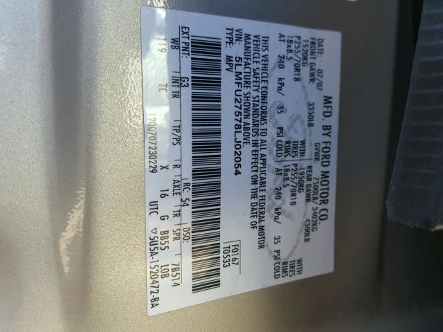 5LMFU27578LJ02054 - 2008 LINCOLN NAVIGATOR ოქროსფერი ფოტო 10