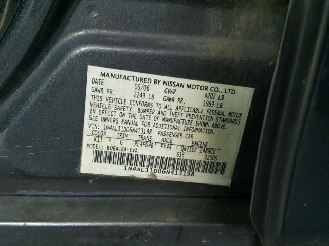 1N4AL11D06N413198 - 2006 NISSAN ALTIMA S CHARCOAL photo 10