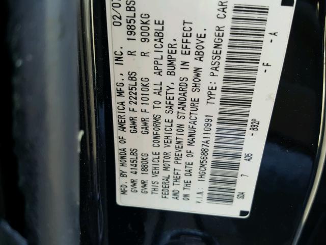 1HGCM56887A110991 - 2007 HONDA ACCORD EX BLACK photo 10