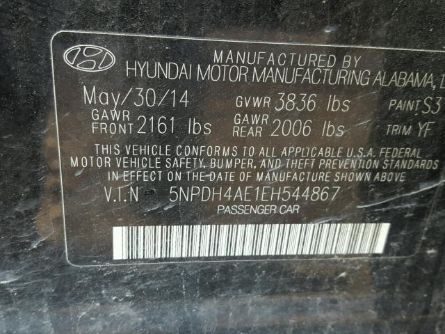 5NPDH4AE1EH544867 - 2014 HYUNDAI ELANTRA SE BLACK photo 10