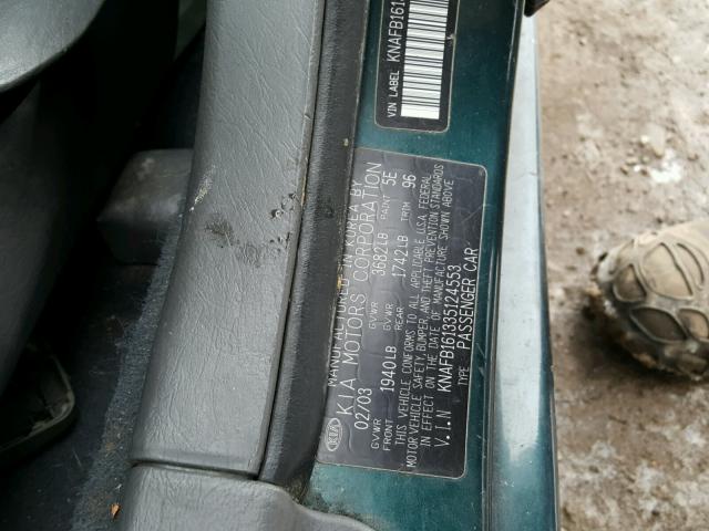 KNAFB161335124553 - 2003 KIA SPECTRA GS GREEN photo 10