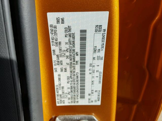 1FMCU9GXXGUB39673 - 2016 FORD ESCAPE SE ORANGE photo 10