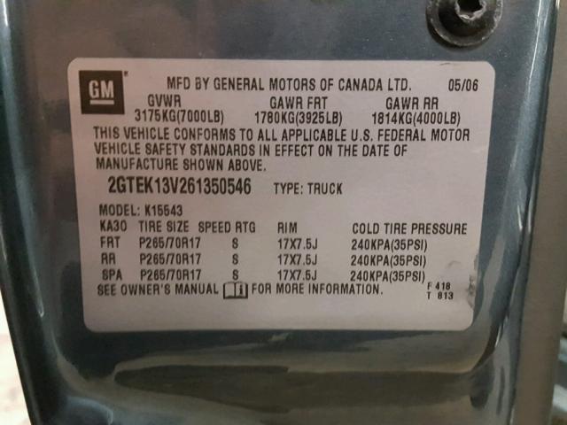 2GTEK13V261350546 - 2006 GMC NEW SIERRA BLUE photo 10