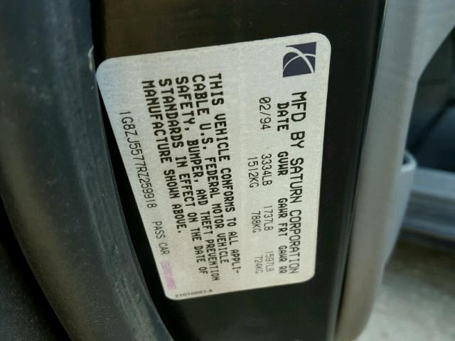 1G8ZJ5577RZ259918 - 1994 SATURN SL2 BLUE photo 10