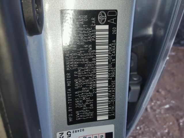 2T1BR32E96C588729 - 2006 TOYOTA COROLLA CE SILVER photo 10