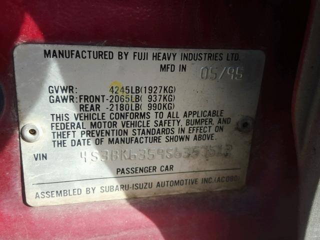 4S3BK6359S6357612 - 1995 SUBARU LEGACY L/O MAROON photo 10