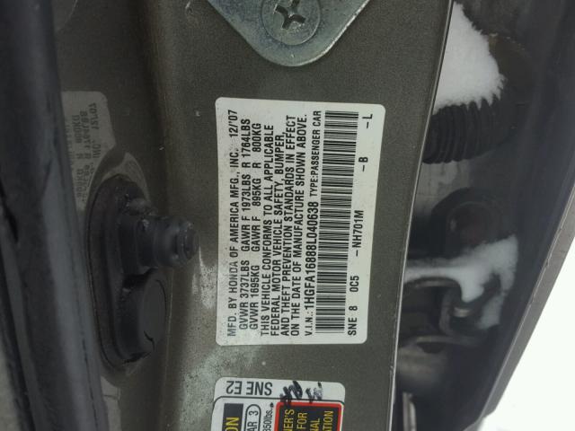 1HGFA16888L040638 - 2008 HONDA CIVIC EX ნაცრისფერი ფოტო 10