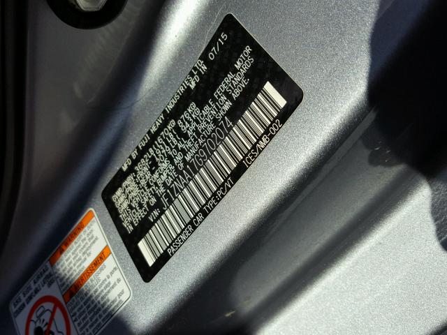 JF1ZNAA17G9702074 - 2016 TOYOTA SCION FR-S ვერცხლისფერი ფოტო 10