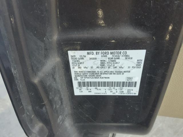 1FTPW12V86FA97806 - 2006 FORD F150 SUPER BROWN photo 10