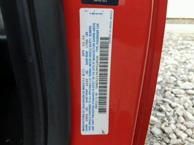 3VWCK21Y63M319506 - 2003 VOLKSWAGEN NEW BEETLE 橙色 照片 10