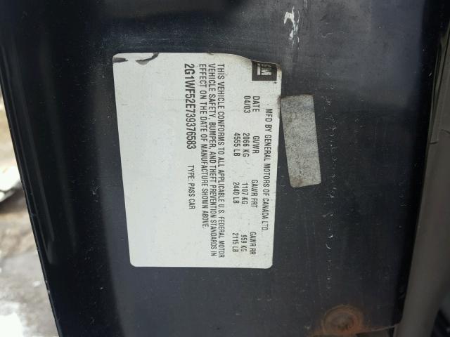 2G1WF52E739376583 - 2003 CHEVROLET IMPALA 黑色 照片 10