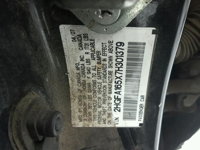 2HGFA165X7H301379 - 2007 HONDA CIVIC LX BLACK photo 10