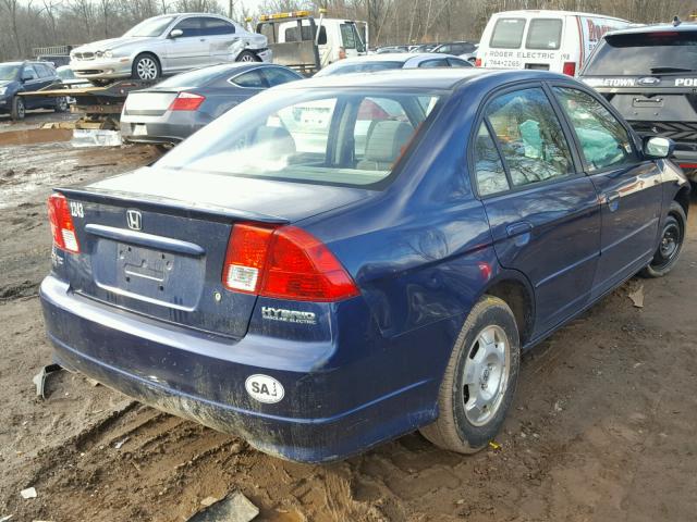 JHMES96655S021260 - 2005 HONDA CIVIC HYBR BLUE photo 4