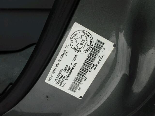 5FNRL38247B509056 - 2007 HONDA ODYSSEY LX GRAY photo 10