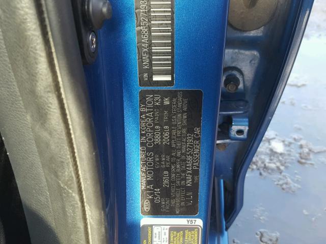 KNAFX4A68F5271932 - 2015 KIA FORTE LX BLUE photo 10