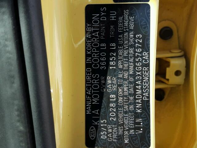 KNADM4A3XG6576723 - 2016 KIA RIO LX Դեղին լուսանկար 10