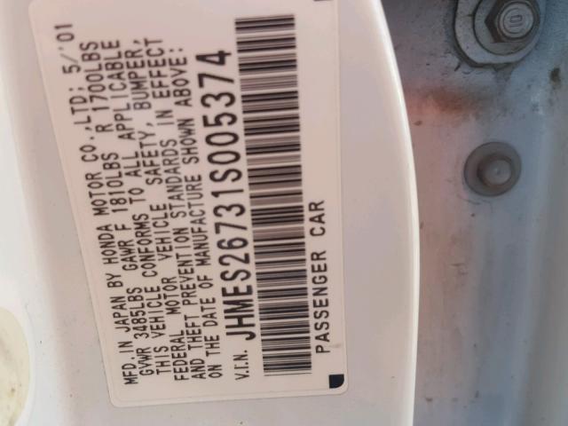 JHMES26731S005374 - 2001 HONDA CIVIC EX თეთრი ფოტო 10