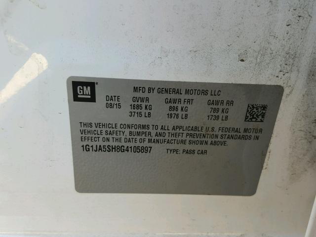 1G1JA5SH8G4105897 - 2016 CHEVROLET SONIC LS Ağ foto 10