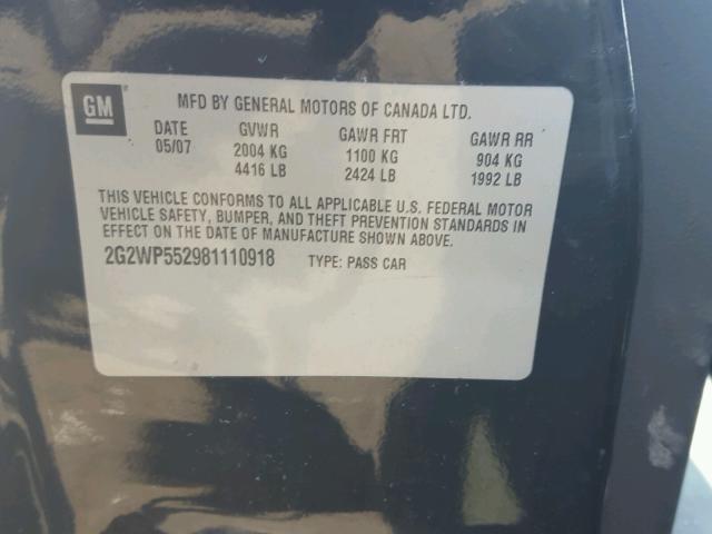 2G2WP552981110918 - 2008 PONTIAC GRAND PRIX BLACK photo 10